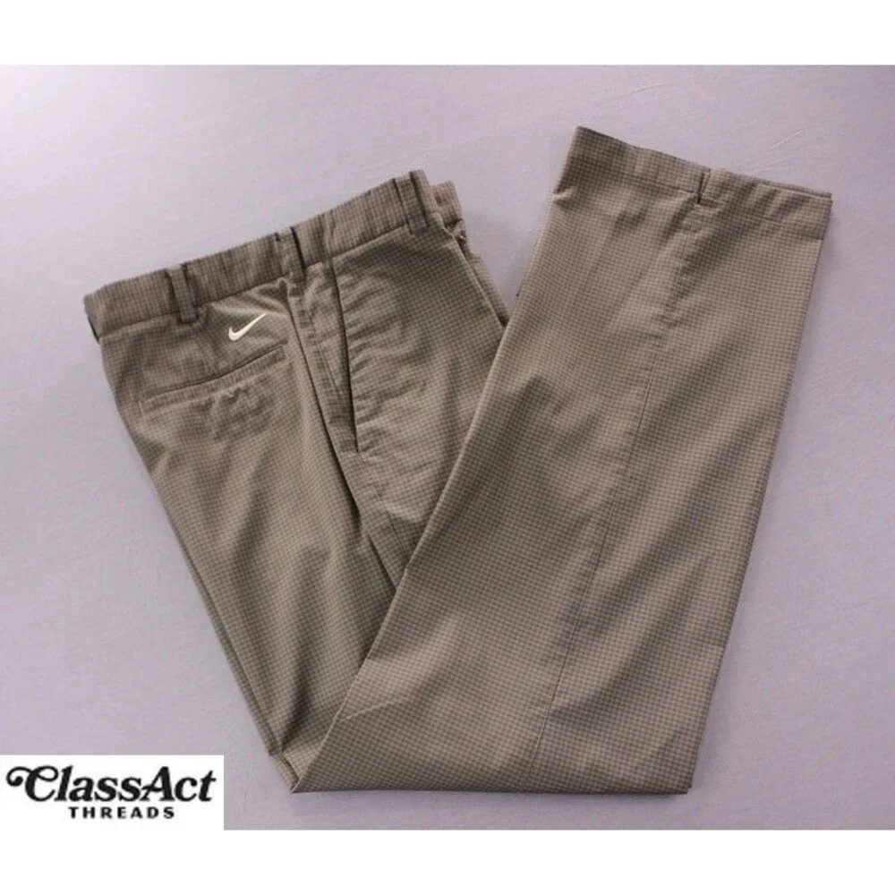Nike Golf Pants Mens Brown Checked Dri-Fit Tour Performance Stretch 33 X 32